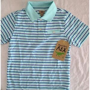 REX Boy's Polo Shirt Rex stripped short sleeve Kids Size 4T Blue NEW